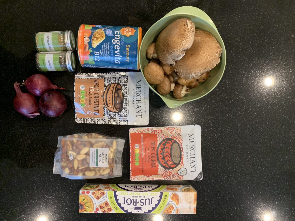 Ingredients for Mushroom & Nut Roast in puff pastry
