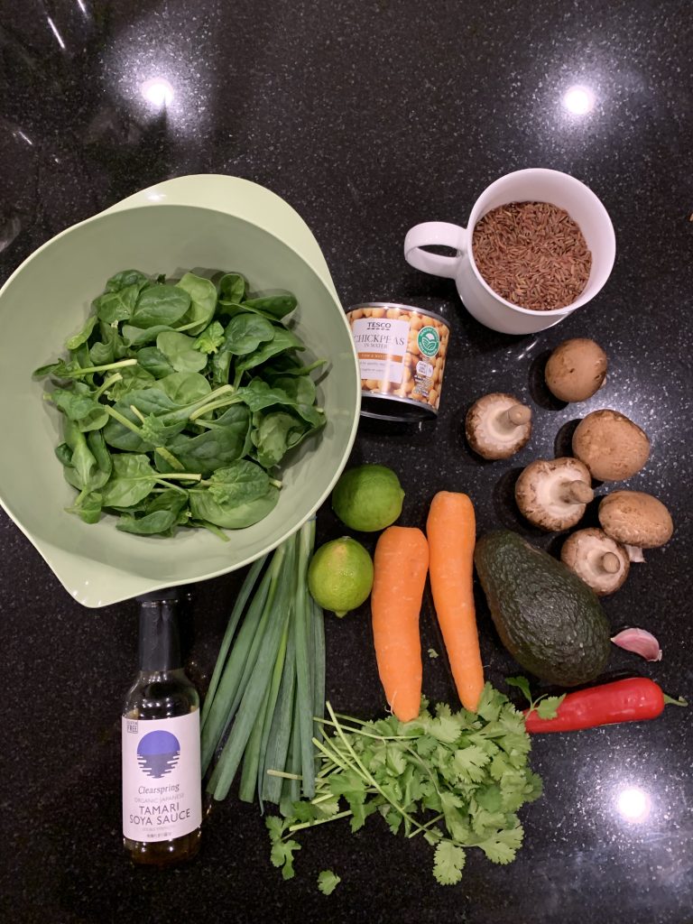 the Ingredients for mushrooms and chickpea salad