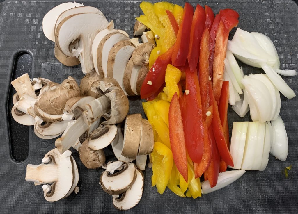 chopped mushrooms and peppers