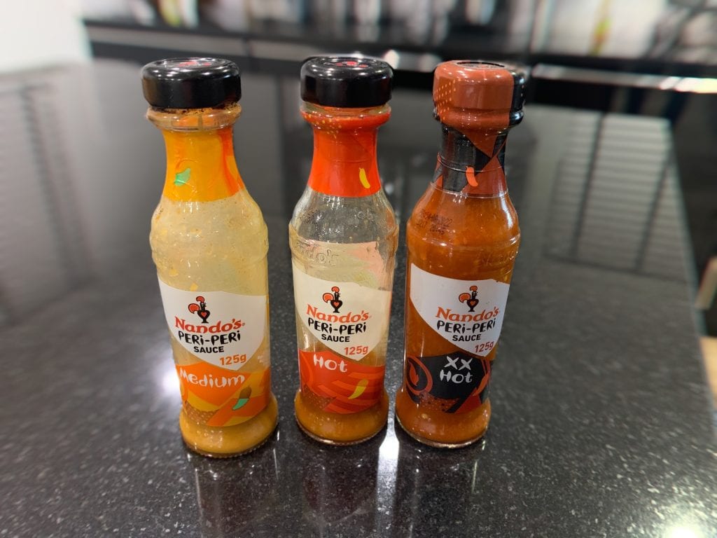 piri-piri sauce bottles