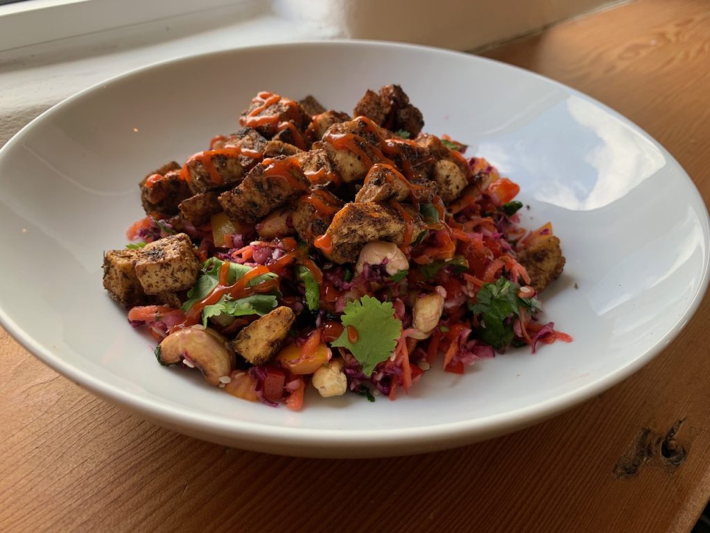 Asian chopped salad with jerk fried tofu